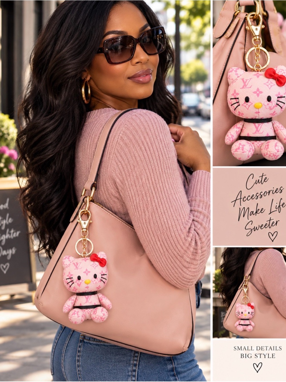 Kitty Plush Keychain - Pink, Cream, Green